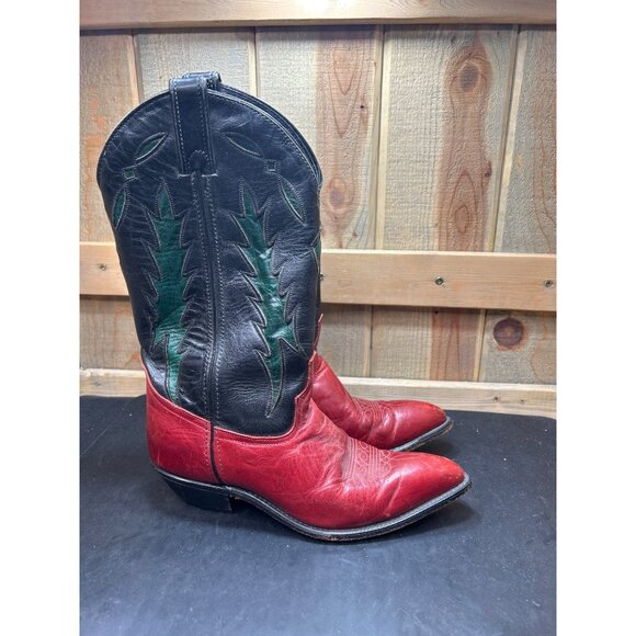 Vintage Womens Code West Red & Black Leather Cowboy Boots Size 7 Western Style